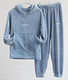 economico -Per donna Essenziale Tuta da ginnastica Completi di pantaloni Felpa Pigiami Manica lunga Con cappuccio Tinta unica San Valentino Casual / quotidiano Nero Blu Cammello Autunno inverno Standard
