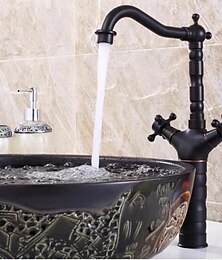 abordables -robinet de lavabo de salle de bain en laiton traditionnel, bronze huilé noir monté sur le pont mélangeurs robinets de bain à un trou avec poignée en alliage de zinc, interrupteur chaud et froid et