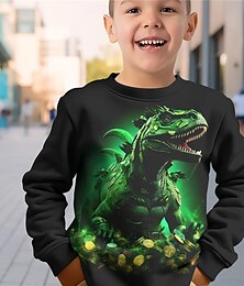 billige -St. Patrick Gutt 3D Dinosaur Genser Pullover Langermet 3D-utskrift Vår Høst Mote Gatemote Kul Polyester Barn 3-12 år Crew-hals utendørs Avslappet Daglig Normal