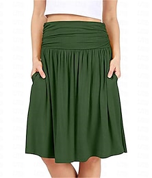 abordables -Femme Jupe Trapèze basique Décontractées Mi-long Taille haute Jupes Couleur Pleine Poche Casual Quotidien Fin de semaine Vin Noir Vert Véronèse bleu marine Eté Coton