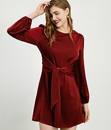 Недорогие -атласное мини-платье на шнуровке с круглым вырезом