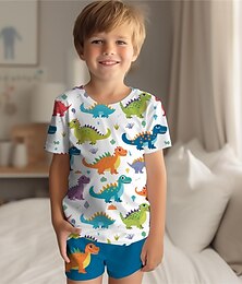 cheap -Boys 3D Dinosaur Tee & Shorts Pajama Sets Short Sleeve 3D Print Summer Active Fashion Daily Polyester Kids 3-12 Years Crew Neck Home Causal Indoor Regular Fit