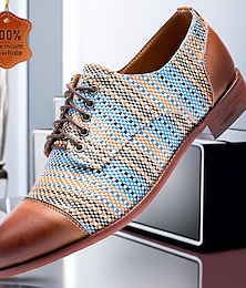 preiswerte -Men's Dress Shoes Blue Stripe Brogue Leather Italian Full-Grain Cowhide Slip Resistant Lace-up Light