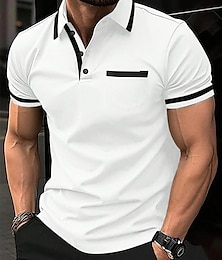voordelige -Voor heren POLO Shirt Polo's met knopen Casual Sport Revers Korte mouw Modieus Basic Kleurenblok Lapwerk Zak Zomer Normale pasvorm Marine Wit Wijn blauw Grijs POLO Shirt