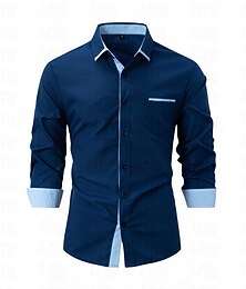 preiswerte -Herren Hemd Oberhemd Kragenhemd Knopfhemd Farbblock Hochzeit Täglich Hellblau Schwarz Weiß Hellgrün Langarm Umlegekragen Frühling & Herbst Bekleidung Patchwork