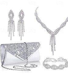 Недорогие -Легкая роскошная ручная сумка для ужина, женская сумка премиум-класса, ожерелье невесты, серьги, браслет с кисточками, комплект ювелирных изделий из 4 предметов
