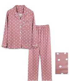 cheap -Women's Pajamas Sets Heart Grid / Plaid Fashion Comfort Soft Home Daily Bed Satin Breathable Lapel Long Sleeve Shirt Pant Button Pocket Fall Winter Light Pink Lotus Pink