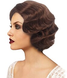 economico -Parrucca marrone rossastro degli anni '20 per donne parrucca corta a onde parrucca sintetica vintage completa per donne cosplay travestimenti parrucca da flapper degli anni '20 parrucche di Halloween