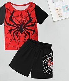 cheap -Boys 3D Spider Tee & Shorts Pajama Sets Short Sleeve 3D Print Summer Active Fashion Daily Polyester Kids 3-12 Years Crew Neck Home Causal Indoor Regular Fit