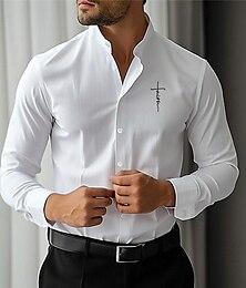 お買い得  -Faith Men's Business Casual 3D Printed Shirt Street Wear to work Daily Wear Spring & Summer Standing Collar Long Sleeve White Pink Blue S M L Shirt