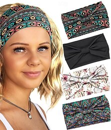 levne -Čelenka s bohémským potiskem peří, dámská sportovní čelenka, retro šátek s širokým uzelem