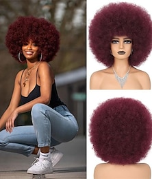 economico -Parrucche Rosse Afro per Donne Nere Senza Colla Parrucca Facile da Indossare 10 Pollici Parrucche Ricce Afro Borgogna Sintetiche per Uso Quotidiano Festa Costume Cosplay Parrucche di Halloween