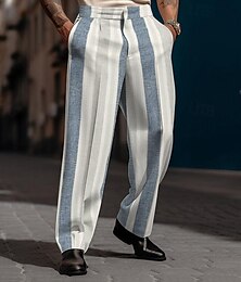 cheap -Men's Dress Pants Trousers Casual Pants Suit Pants Button Front Pocket Straight Leg Stripe Comfort Business Daily Holiday Fashion Chic & Modern Black Blue
