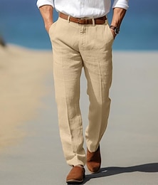 Χαμηλού Κόστους -Ανδρικά Λευκά παντελόνια Παντελόνια Καλοκαίρι παντελόνι Παντελόνι παραλίας Μπροστινή τσέπη Ισιο πόδι Σκέτο Άνεση Αναπνέει Επίσημο Επιχείρηση Αργίες Μείγμα Λινό / Βαμβάκι Μοντέρνα Βασικό Λευκό Θαλασσί