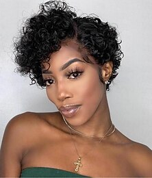 economico -parrucca riccia onda pixie cut parrucche dei capelli umani 13x4x1 t parte bob parrucca per le donne parte laterale pixie cut parrucca anteriore del merletto con i capelli del bambino taglio corto