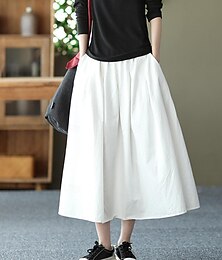 abordables -Femme Jupe Balançoire basique Décontractées Midi Taille haute Jupes Couleur Pleine Poche Casual Quotidien Fin de semaine Noir Blanche Vert Kaki Eté Coton Lin