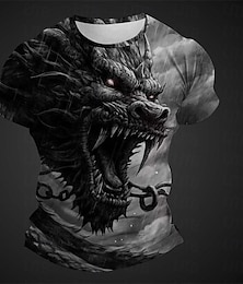 halpa -Kuvitettu Eläin Lohikäärme Päivittäin Suunnittelija Vapaa-aika Miesten 3D-tulostus T-paita Urheilu ja ulkoilu Pyhäpäivä Bile T-paita Vaalean vihreä Sininen Punainen Lyhythihainen Tiukka pyöre