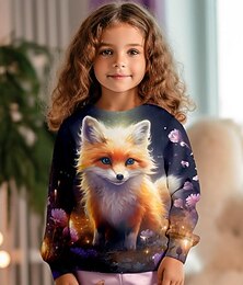 economico -felpa con volpe 3D da ragazza pullover rosa manica lunga stampa 3D primavera autunno moda attiva carino poliestere bambini 3-12 anni con cappuccio all'aperto casual quotidiano vestibilità classica