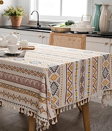 preiswerte -1 rechteckige Tischdecke im Boho-Stil mit Quasten – wasser- und ölbeständige Heimdekoration