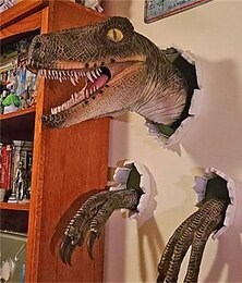 ieftine -perete statuie velociraptor, sculptură cap dinozaur montat pe perete, decor bust dinozaur