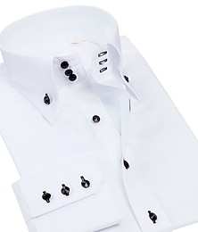 cheap -Men's Shirt Dress Shirt Button Down Shirt Black White Red Long Sleeve Plain Lapel Spring &  Fall Wedding Party Clothing Apparel Button-Down