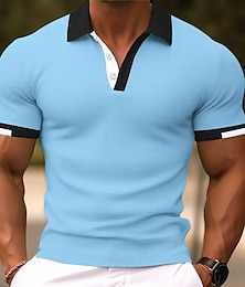 cheap -Men's Polo Shirt Sport Polo Casual Sports Ribbed Polo Collar Short Sleeve Fashion Basic Solid Color Classic Style Summer Regular Fit Black White Light Green Red Brown Light Blue Polo Shirt