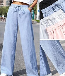 cheap -Women's Wide Leg Pants Trousers Polyester Pocket Baggy High Waist Full Length Black Summer