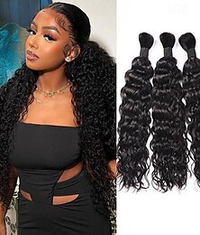 cheap -Brazilian Water Wave Bulk Human Hair For Braiding Natural Color Hair Extension No Weft Remy Human Hair Weaving 3Pc 10-28Inch