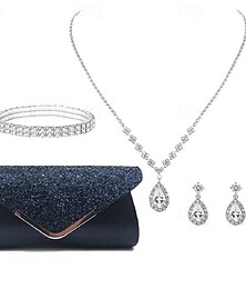 billige -håndholdt taske til kvinder vand diamant smykkesæt funklende halskæde øreringe armbånd 4 sæt bryllup clutch pursesb