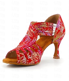 cheap -Women's Latin Dance Shoes Prom Professional Ballroom Dance Fashion Sandals Party Collections Pattern / Print Heel Pattern / Print Splicing High Heel Peep Toe Cross Strap Adults' Almond Light Red