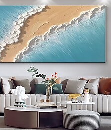cheap -Hand Painted Large Seascape oil painting  Wall Art  ocean seaside painting blue landscape painting Hand Painted Oil Painting Canvas Art with Home Decor ready to hang or canvas