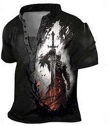 levne -Pánské Halloween Templářští rytíři Haç Tričko Henley Tričko Tričko 3D tisk gotický Subkultůra Dovolená Denní Jdeme ven Jaro léto Černá / bílá Černá Rubínově červená Henley Tričko Henley