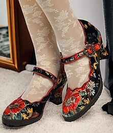 levne -Dámské Podpatky Lodičky Valentýnské dárky Mary-jane Vintage Boty Párty Valentýn Květinový Květiny Kónický Fantasy pata Oblá špička Elegantní Vinobraní Kůže Satén Spona Červená Modrá Zelená