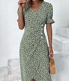 cheap -Women's Wrap Dress Floral Dress Floral Ditsy Floral Button Print V Neck Midi Dress Fashion Classic Daily Holiday Short Sleeve Summer Spring