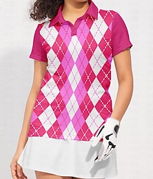 abordables -Mujer Camisas de polo Rosa Verde Manga Corta Protección Solar Camiseta Plaid Ropa de golf para damas Ropa Trajes Ropa Ropa