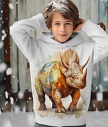 billiga -Pojkar 3D Dinosaurie Huvtröja Pullover Långärmad 3D-tryck Vår Höst Mode Streetwear Häftig Polyester Barn 3-12 år Huva Utomhus Ledigt Dagligen Normal