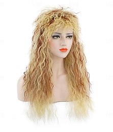 economico -Parrucca da costume anni '80 per donna parrucca da rocker parrucca lunga riccia bionda castano rossiccio carnevale (solo parrucche)