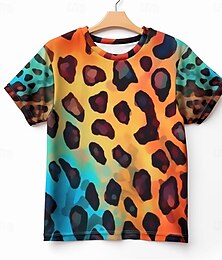 cheap -Boys 3D Leopard Print Tee Shirts Short Sleeve 3D Print Summer Active Sports Fashion Polyester Kids 3-12 Years Crew Neck Outdoor Casual Daily Regular Fit