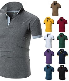 cheap -Men's Golf Shirt Golf Polo Work Casual Lapel Short Sleeve Basic Modern Color Block Deer Patchwork Embroidered Spring & Summer Regular Fit Dark Gray Black White Yellow Red Navy Blue Golf Shirt