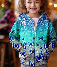 baratos -Para Meninas 3D Borboleta Moletom Casaco Casacos Rosa Manga Longa Outono Inverno Ativo Estilo bonito Roupa de rua Infantil 3-12 anos Com Zíper Rua Diário Normal