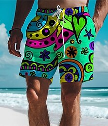 levne -graffiti pánské letovisko 3D potištěné šortky plavky elastický pas stahovací šňůrka s podšívkou ze síťoviny aloha havajský styl dovolená pláž s až 3xl