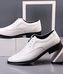 economico -scarpe eleganti da uomo in stile oxford brogue bianche - classiche scarpe formali con lacci in similpelle per matrimoni, feste e abbigliamento da lavoro