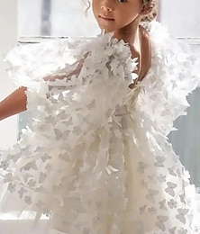 Χαμηλού Κόστους -Παιδιά Κοριτσίστικα Φόρεμα για πάρτυ Συμπαγές Χρώμα Αμάνικο Επίδοση Γάμου Δίχτυ Πριγκίπισσα Γλυκός Δίχτυ Μέχρι τη μέση της γάμπας Φόρεμα σε ευθεία γραμμή Φόρεμα τούλι Φόρεμα για κορίτσια λουλουδιών