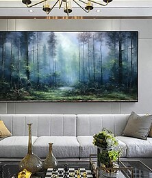 お買い得  -大きな手描き抽象森林油絵キャンバス緑の木の壁アートオリジナル自然風景画カスタム絵画現代アートワークリビングルームの装飾