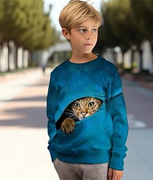 cheap -Boys 3D Cat Sweatshirt Pullover Long Sleeve 3D Print Spring Fall Fashion Streetwear Cool Polyester Kids 3-12 Years Crew Neck Outdoor Casual Daily Regular Fit