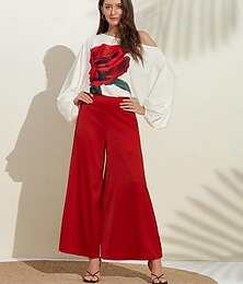 economico -set di culotte con spalle scoperte e maniche a sbuffo stampate in raso
