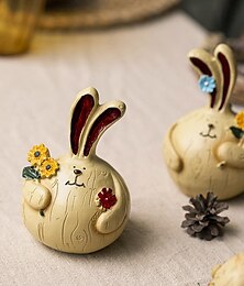 cheap -2pcs Easter Resin Decorations In Rural Style, Picking Flowers, Fat Rabbit Lovers, Small People, Resin Crafts, Decoration Gifts, Easter Rabbit Gifts
