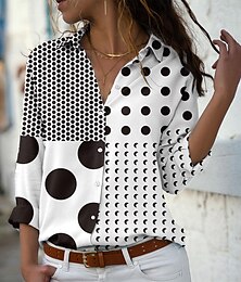 economico -Camicia da Donna Moda Stampa Bottoni Maniche Lunghe Top Regolari Collo Shirt Casual Bianca Primavera e Autunno