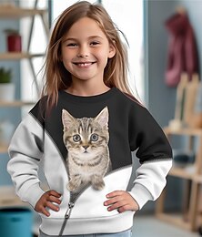 cheap -Girls' 3D Cat Sweatshirt Pullover Long Sleeve 3D Print Spring Fall Fashion Streetwear Adorable Polyester Kids 3-12 Years Crew Neck Outdoor Casual Daily Regular Fit