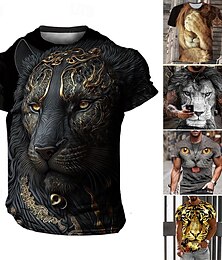 billige -Herre T-shirt Grafisk Dyr Tiger Rund hals Tøj 3D-udskrivning udendørs Daglig Kortærmet Trykt mønster Årgang Mode Designer